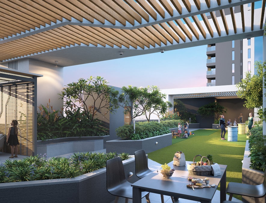 Semi-covered outdoor seating space at Nirvana
