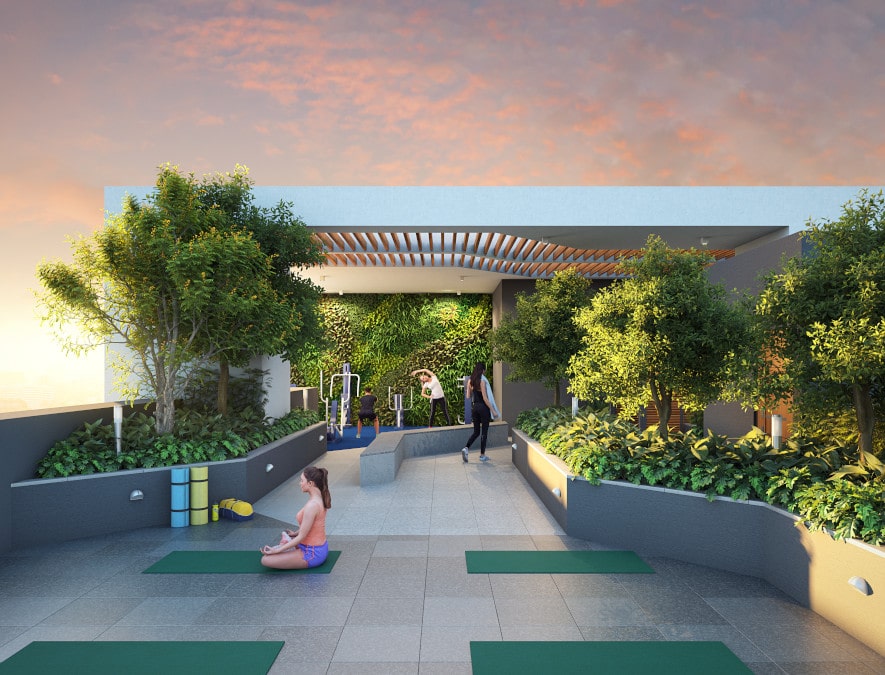 Outdoor terrace gym and fitness area at Nirvana