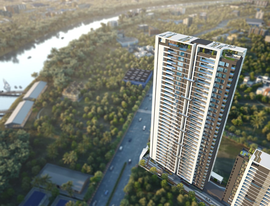 Aerial landscape view of the Nirvana residential tower