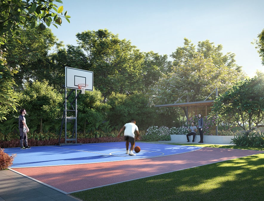 Outdoor basketball court and sports amenity at Nirvana