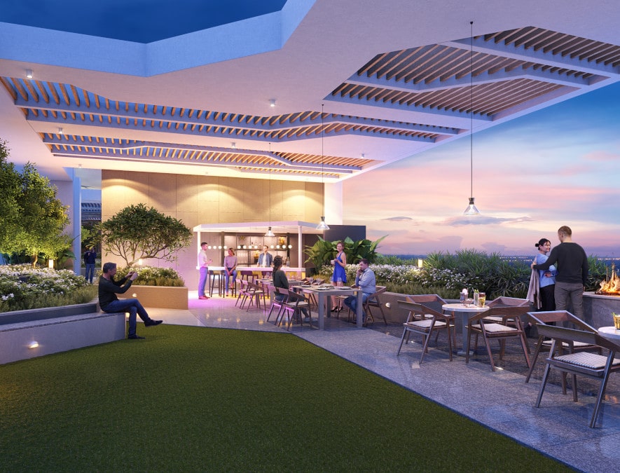 Outdoor terrace seating and lounge area at Nirvana