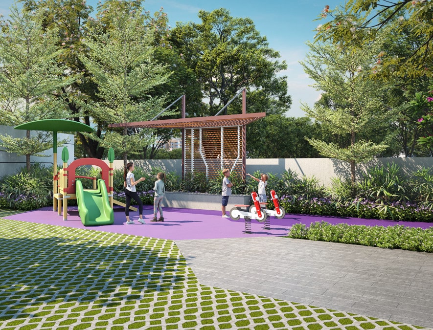 Children's play area with equipment at Nirvana residential project